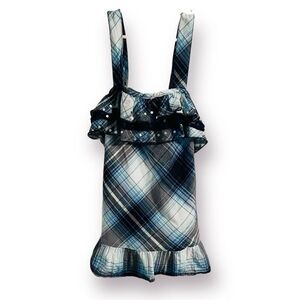 Justice Sequin Ruffle Blue Plaid Tank Top Silver Theead Trim Girls 12